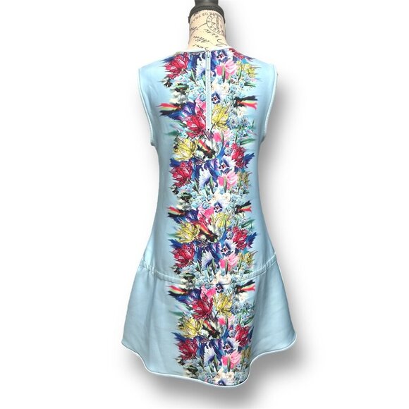 Cynthia Rowley Size Large Blue Floral Scuba Mini Dress Pockets Artsy Boho Resor - Picture 5 of 8